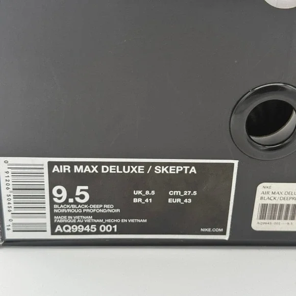 Nike Air Max Deluxe Skepta Black Deep Red Men's Running Shoes Size 9.5 - Picture 8 of 10